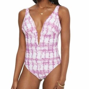 BAR III Purple Plunging V-Wire Open Back One Piece Swimsuit size Small